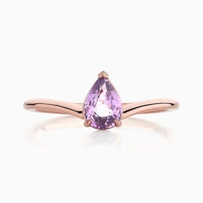 Gül Altını 925 Sterling Gümüş Pear Cut Mor Sapphire Kavisli Yüklenebilir Yüzük