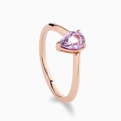 Gül Altını 925 Sterling Gümüş Pear Cut Mor Sapphire Kavisli Yüklenebilir Yüzük