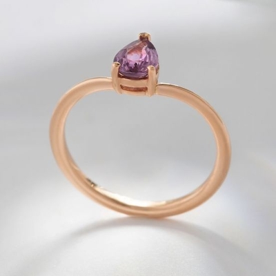 Gül Altını 925 Sterling Gümüş Pear Cut Mor Sapphire Kavisli Yüklenebilir Yüzük