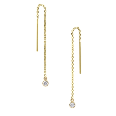 925 Sterling Gümüş Basit 18K Altın Kaplama Kadınlar Bezel Drop Zinciri İpeklik Küpesi