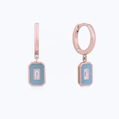 Baguette CZ & Enamel Hoop küpeleri 925 Gümüş 18K Altın kaplama, El yapımı kadınlar için mücevher