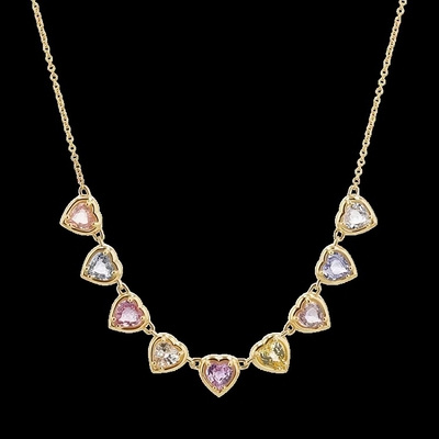 Altın Kaplama El Yapımı Kalp Şeklinde Safir & Kübik Zirkon İpli Kolye Zarif Kadın Partisi Takısı