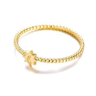 925 Ayar Gümüş Ay Güneş Yüzük 18 Ayar Altın Kaplama Unisex Takı