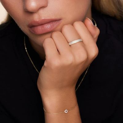 Kadınlar için 925 Ayar Gümüş 18 Ayar Altın Kaplama CZ Yarım Tur Yüzük