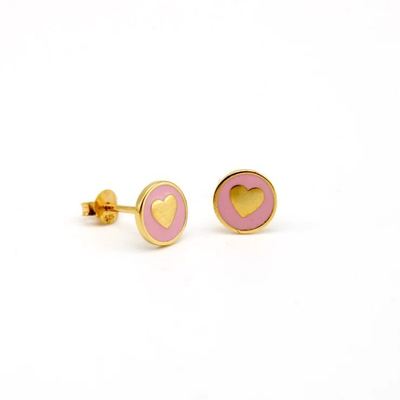 925 Sterling Gümüş 8mm Pink Enamelli Kalp Çubukları