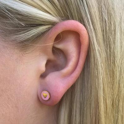 925 Sterling Gümüş 8mm Pink Enamelli Kalp Çubukları