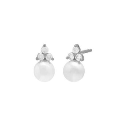 925 Sterling Silver AAAA Grade Gold Plated Freshwater Pearl Stud Earrings with Diamond Studs