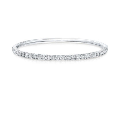 Custom White Cubic Zircon Rhodium Plated Statement Sparkling Women's Bangle Bracelet for Wedding