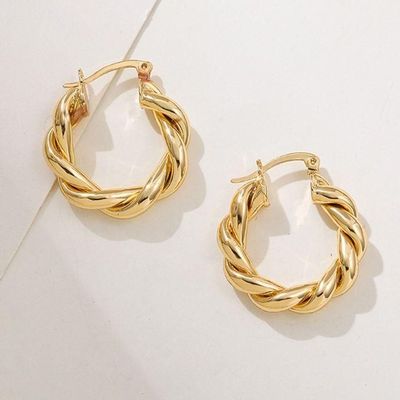 18K Gold Plated Rhodium Polished Cross-Style Twist Hoop Earrings for Women High Polish Fashion Jewelry