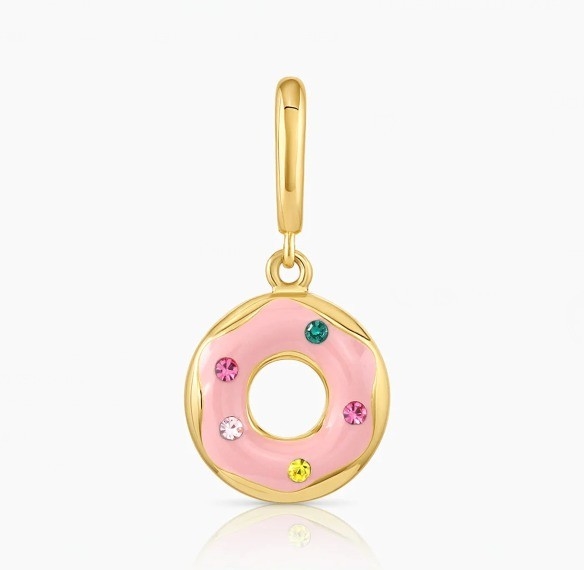 925 Sterling Gümüşlü Altın Kaplama Tasarım Gökkuşağı Renkli Küçük Pembe Donut Büyü Kolye
