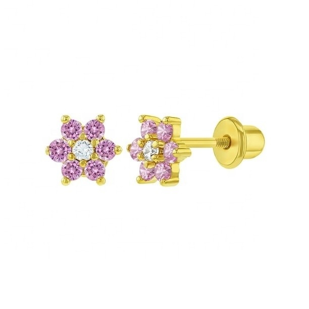 5mm 18k altın kaplamalı çiçek bebek küpeleri 925 sterling gümüşte çocuklar için mükemmel hediye