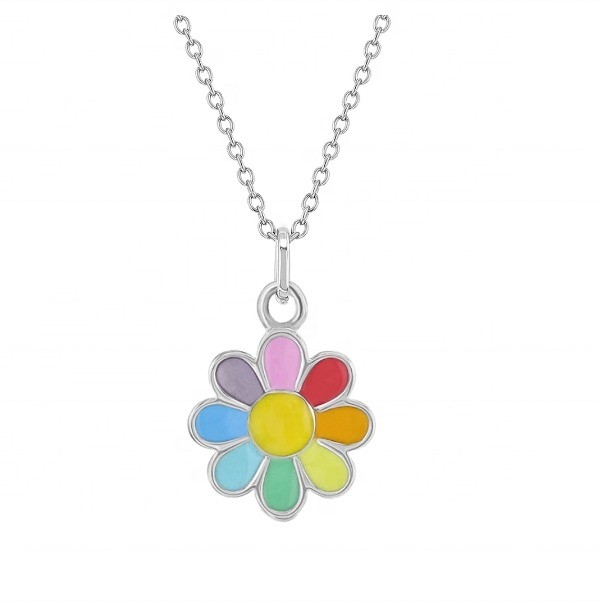 925 Sterling Gümüş Gökkuşağı Enamel Daisy Pendant Kolye Çocuklar ve Genç Kızlar İçin