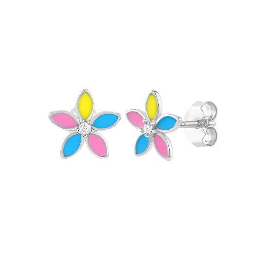 Sarı Enamel Çeşitli Renkli Çiçek Çubukları 925 Sterling Gümüş Çiçek Çubukları