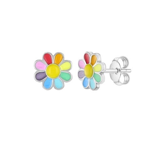 925 Sterling Gümüş Enamel Renkli Prenses Zeki Çiçekli Kulaklık Kız Hediyesi