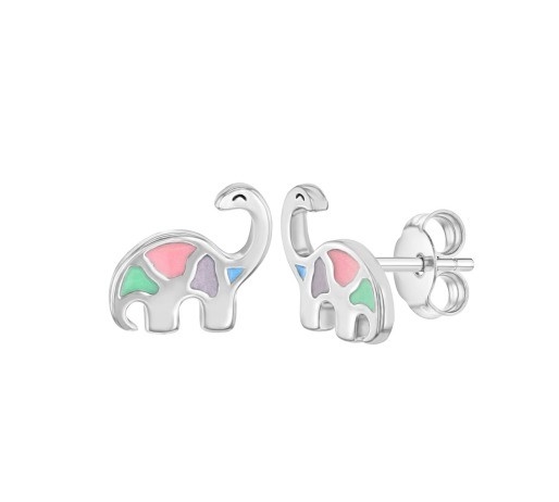 Çok renkli Enamel Dinozör Köpeği Kulaklıkları 925 Sterling Gümüş Küçük Kızlar İçin