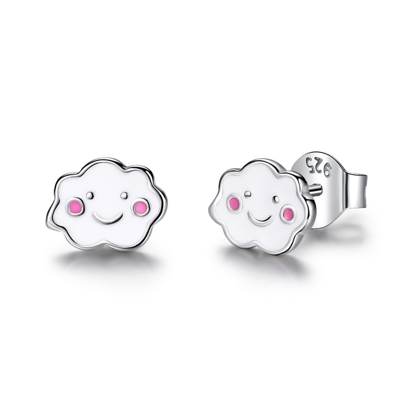 Rhodium kaplama 925 Gümüş Bulutlar Enamel Stud Kulaklık Bebek Çocuk Küçük Kız