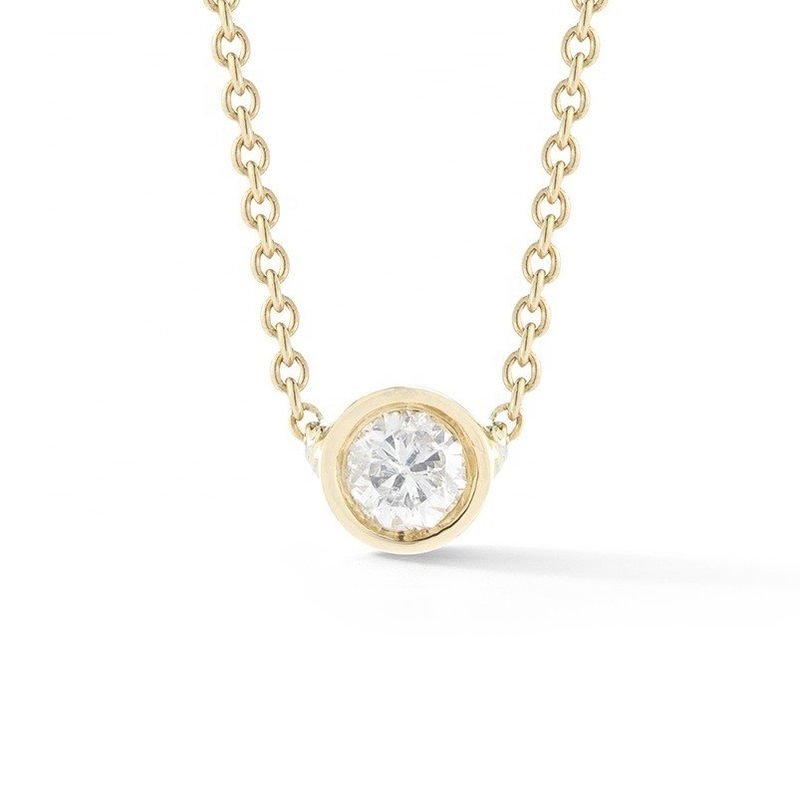 Basit 925 Sterling Gümüş Solitaire Elmas CZ Kolye 7mm/10mm/15mm Taş Boyutları