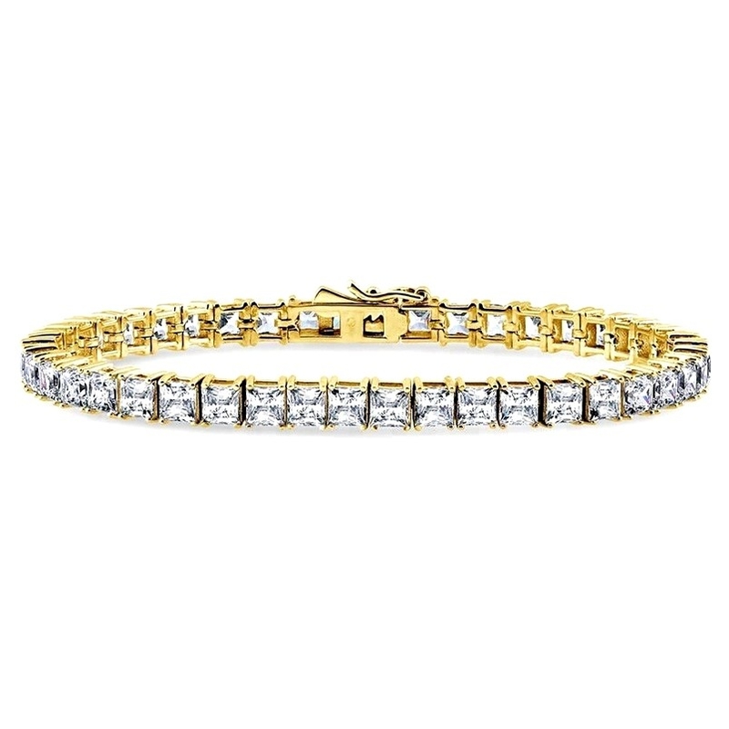 Unisex El yapımı 18K Altın Hip Hop Dondurulmuş Kare Kesilmiş Elmas CZ 925 Sterling Gümüş Yatak Tenis Bilezik
