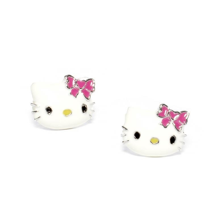 Siyah Altın ve Gümüş kaplama ile renkli Enamel Hello Kitty Küpesi
