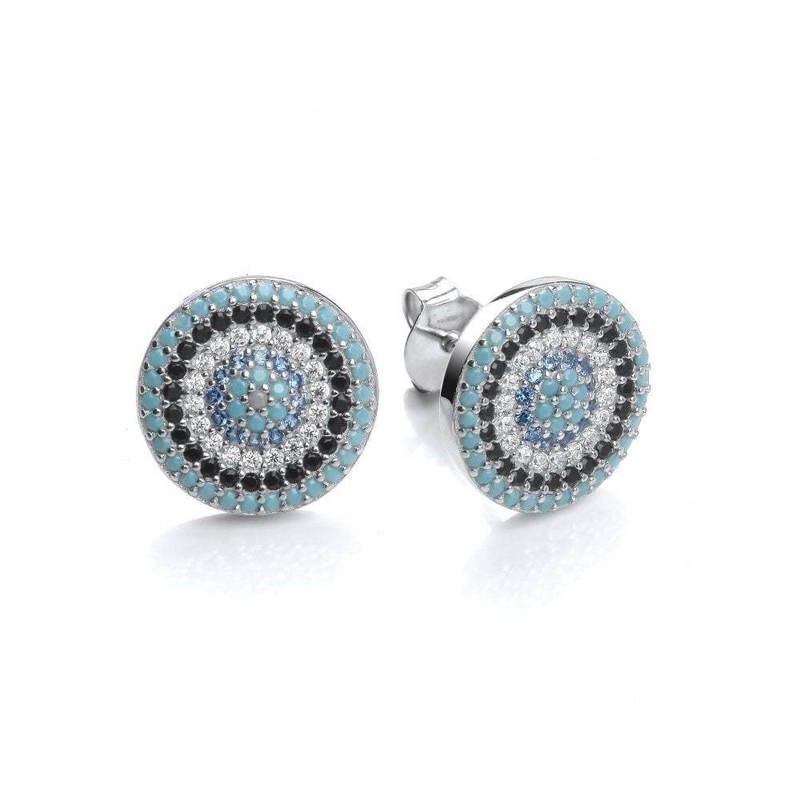 ZIRCON Çember 18K Altın Kaplama El Yapımı Mikron Pave CZ Göz Turkiye Tasarım Stud Küpesi 925 Sterling Gümüş