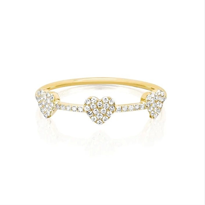 18K Altın 925 Sterling Gümüş Üç Mikro Pave Kalp Yüzüğü Kadınlar ve Şık
