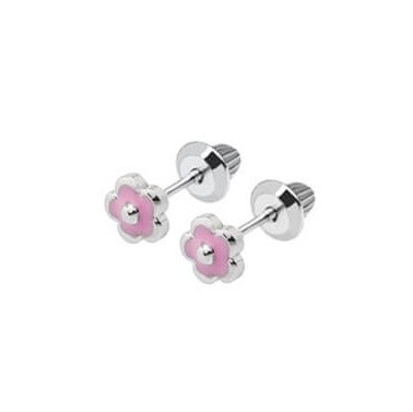 Tatlı Modali Pembe Çiçek Enamel Düğme Arka Küpe Şirin 925 Sterling Gümüş Tasarımı