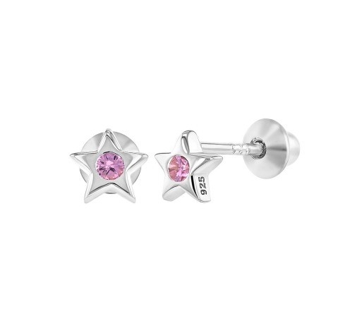 Başka Bir Fırsat Küçük Yıldız Pembe Kübik Zirkon Bebek Kızlar Dönüştür Stud 925 Sterling Gümüş Küpe