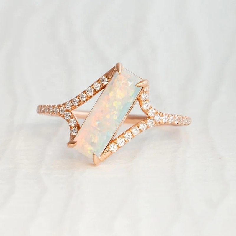 Baguette Cut Opal Snow Track Ring Boyutu 4 Boyutu 10 925 Sterling Gümüş Yüzük
