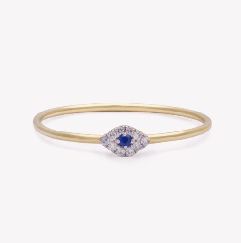 Klasik Tarzlı Mini Pave Yüzük 925 Sterling Gümüşlü Elmas Gözlü ve Mavi Sapfirli