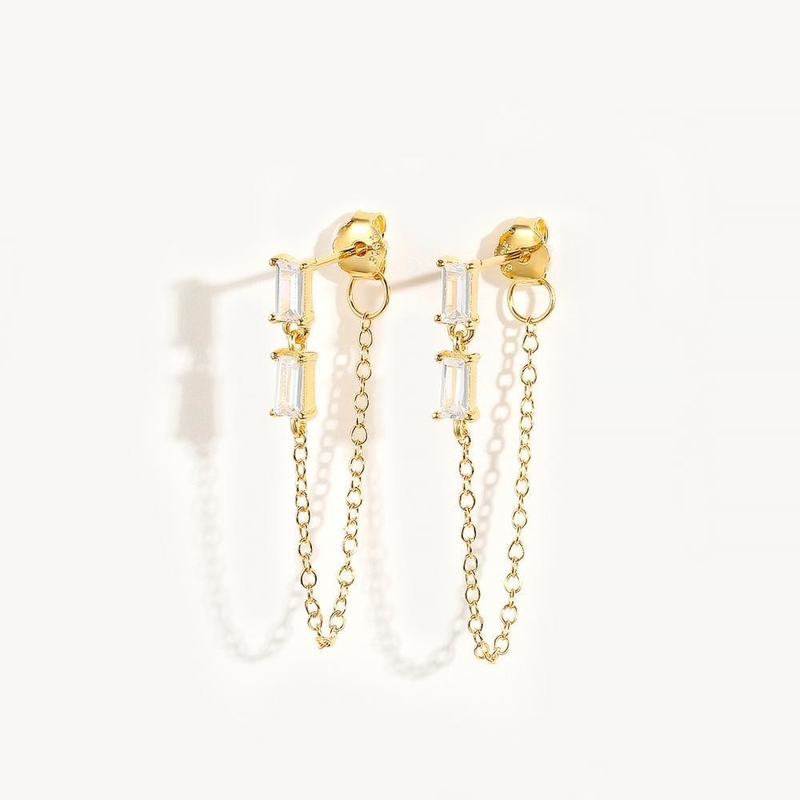 Satış Baguette Kübik Zirkon İpekli Stud Kulaklık Mücevher 925 Sterling Gümüş Kadınlar için