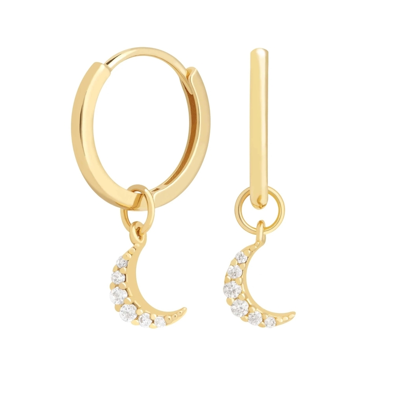 Dangle Moon Hoop Kulaklık 925 Gümüş Kadınlar için Brezilya Altın 18K Özel Mücevher