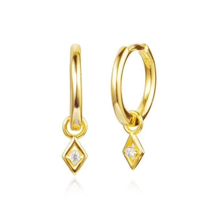 Seçenek Taş Rengi Moda 18k Gerçek Altın Kaplama Halka Dangle Küpesi 925 Sterling Gümüş