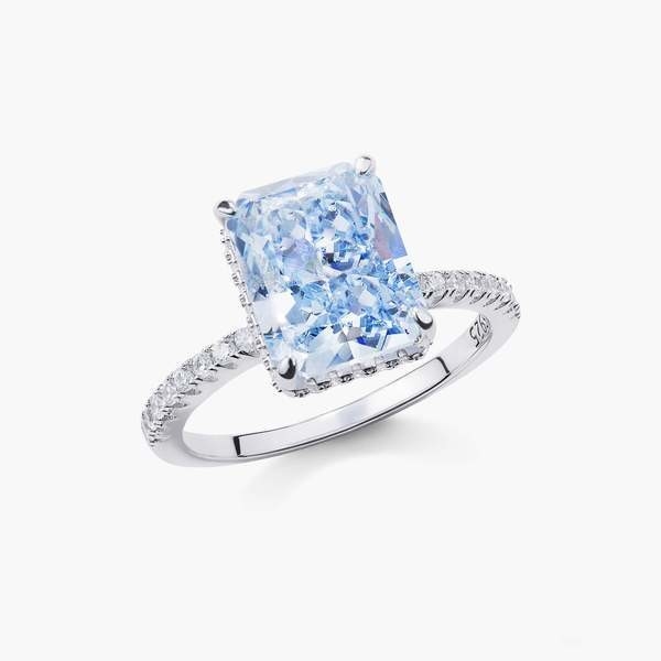 Gümüşlü Bagüette Mavi Elmas 5A Buz Kesme CZ Kadınlar için Nişan Yüzüğü 925 Sterling Gümüş