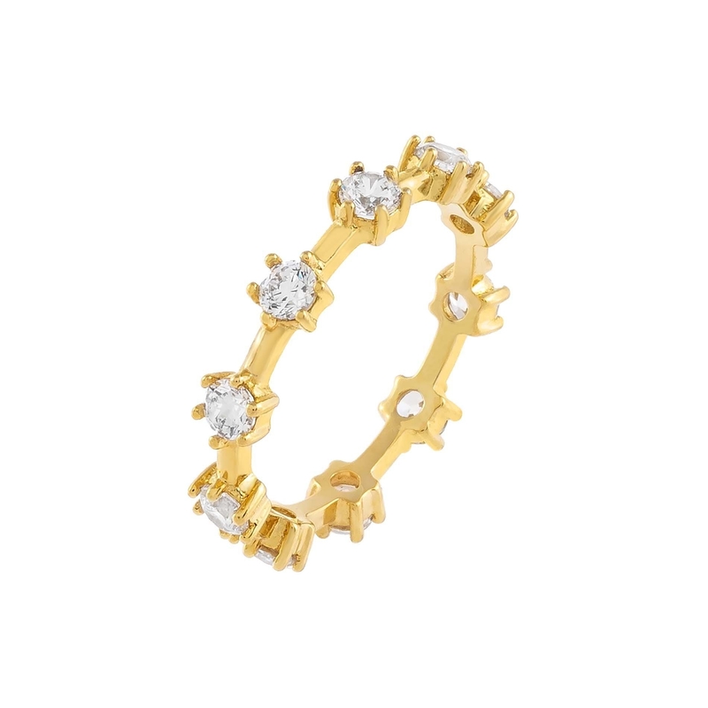 925 Sterling Gümüş Basit 18K Altın Vermeil Prong Eternity Band Setting İnce Kadın Yüzükleri