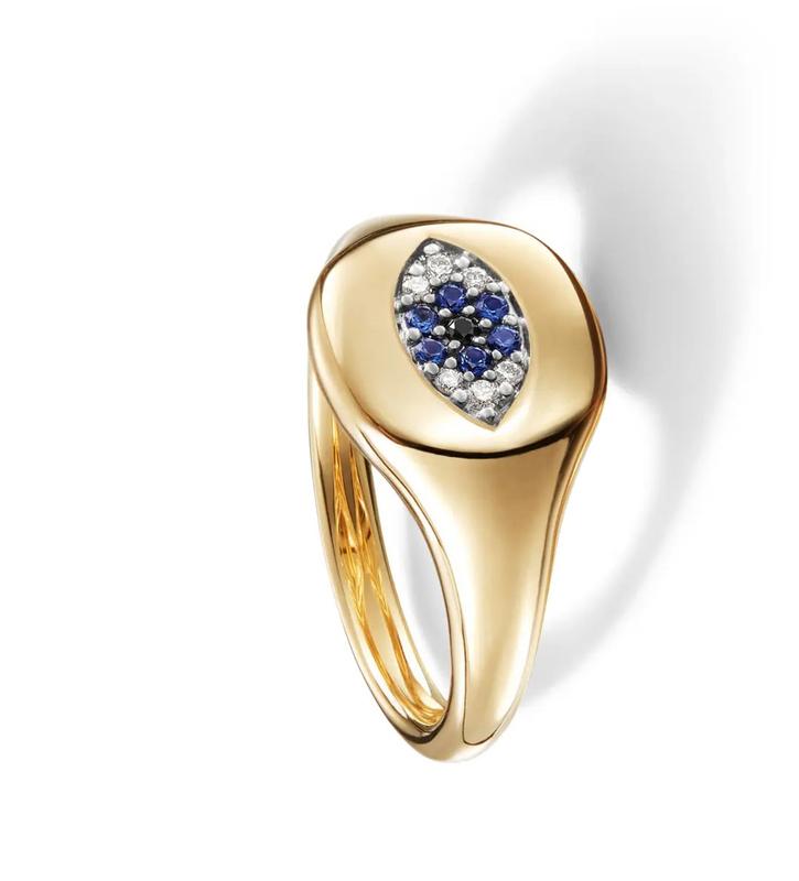 Brezilya Kablo Koleksiyon Malzemeleri Evil Eye Mini Pinky Ring 18K Altın Beyaz CZ 925 Gümüş