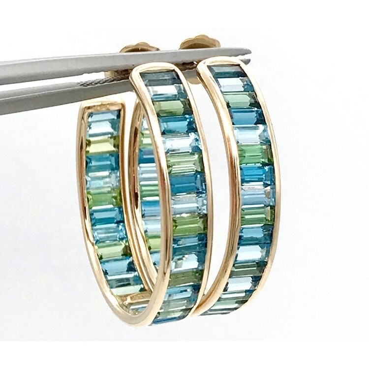 Mücevher Ana Malzeme Gümüş Baguette Mavi ve Yeşil Topaz Klasik Stil için Stud Halkaları