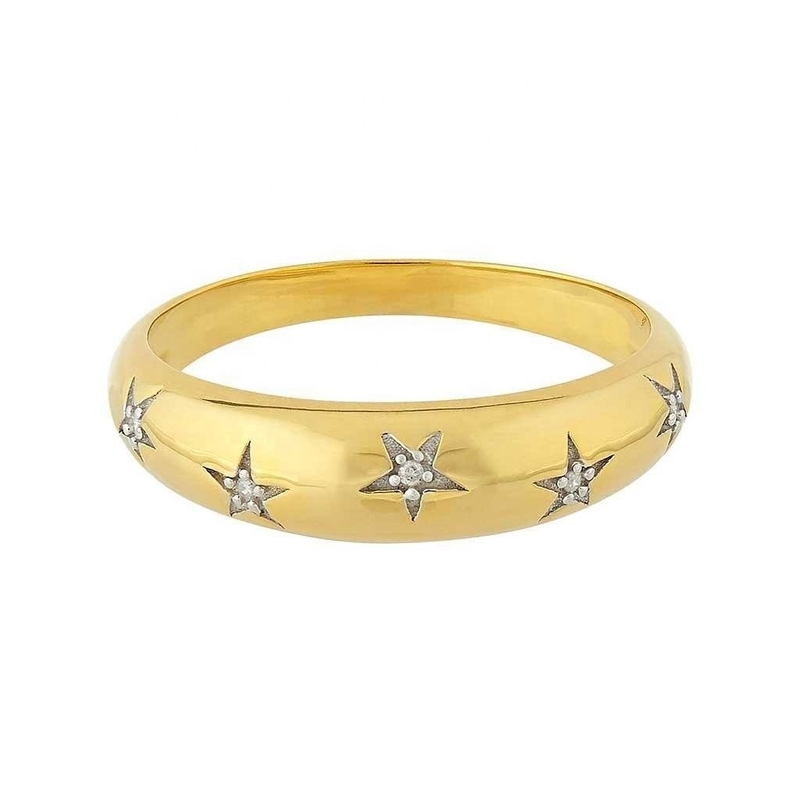 14k 18k Altın Chunky Star Set Elmas Band Yüzüğü Şık Giysiler için