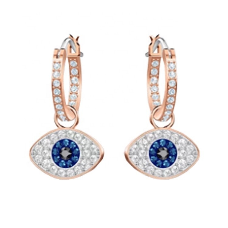 Şık Kulaklık Mavi Beyaz Cz 925 Sterling Gümüş Dangle Hoop Kulaklık Kadınlar İçin