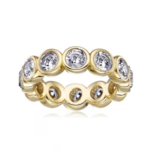 CLASSIC Ins 18K Altın kaplama bezel seti CZ Sonsuzluk Bandı 925 Sterling Gümüş Yüzükler
