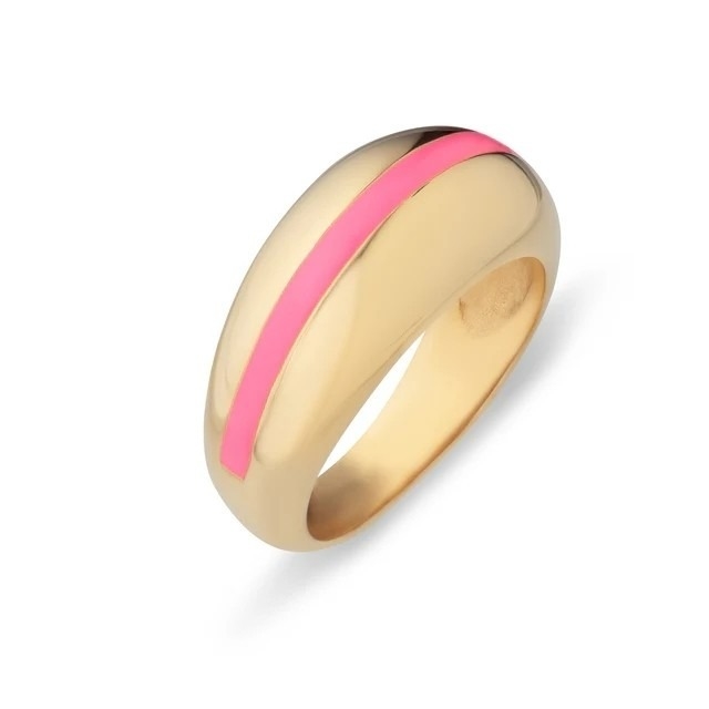 Toptan satış 18K Altın Çizgi Pembe Enamel Kubbe 925 Sterling Gümüş Kadın Yüzüğü