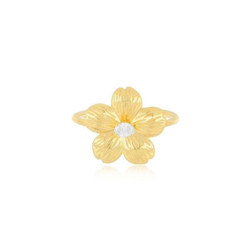 Forever Flower 18K Altın Kaplama Oval CZ Kadın Yüzüğü 925 Sterling Gümüş Mücevher