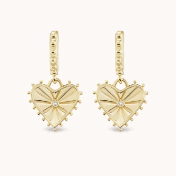 14K altın kaplama Dangle Drop Heart Huggies Kadınlar için küpeleri 925 Sterling Gümüş