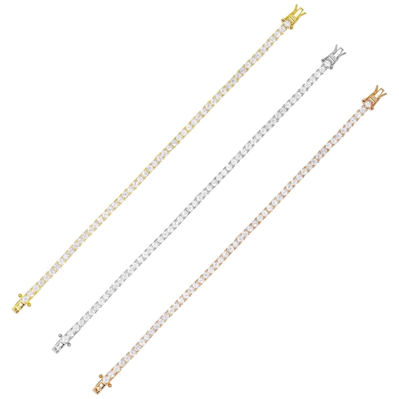 Hot Item 925 Sterling Gümüş Plating Altın 3mm Kübik Zirkonya Tenis Bileziği Kadınlar İçin