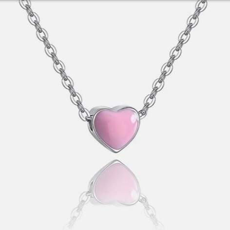Rhodium kaplamalı küçük pembe kalp Sevgililer Günü 925 Sterling Gümüş Kadın Kolye