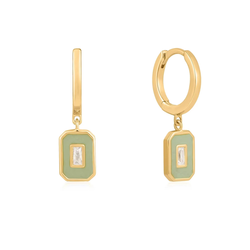 Baguette CZ & Enamel Hoop küpeleri 925 Gümüş 18K Altın kaplama, El yapımı kadınlar için mücevher