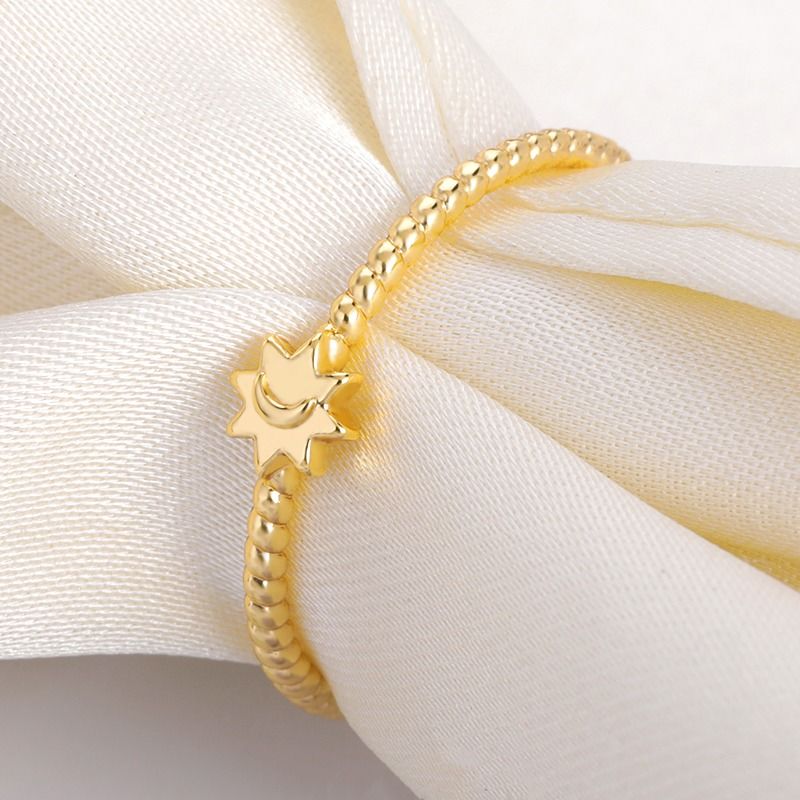 925 Ayar Gümüş Ay Güneş Yüzük 18 Ayar Altın Kaplama Unisex Takı