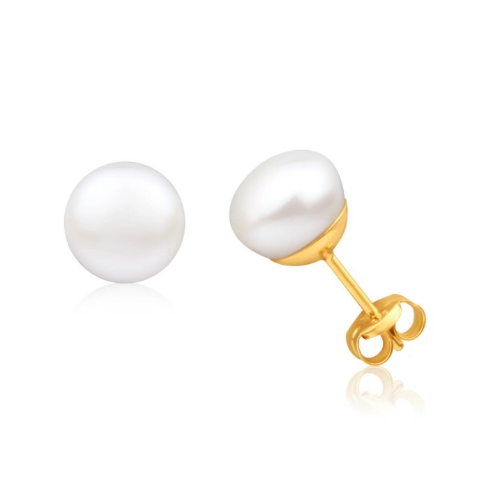 9mm Gold Plated 925 Sterling Silver Freshwater Pearl Stud Earrings for Women with 50PRS MOQ
