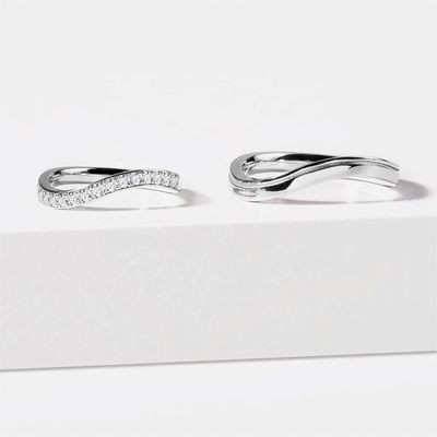925 Sterling Gümüş Beyaz Altın Elmas CZ Kadınlar için Dalga Yüzüğü
