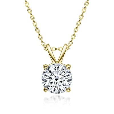 Kızlar için 925 Sterling Gümüş Kolye 18K Sarı Altın Yuvarlak Kesim Solitaire Taş Hediye