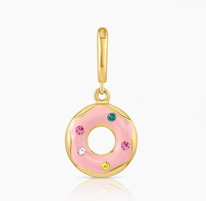 925 Sterling Gümüşlü Altın Kaplama Tasarım Gökkuşağı Renkli Küçük Pembe Donut Büyü Kolye